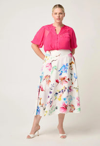 Pandorea Viscose Dobby Yoke Skirt in Plume Blossom