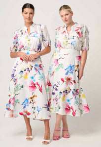 Pandorea Viscose Dobby Yoke Skirt in Plume Blossom