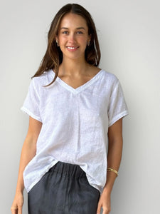 Ellie V Neck Top | White