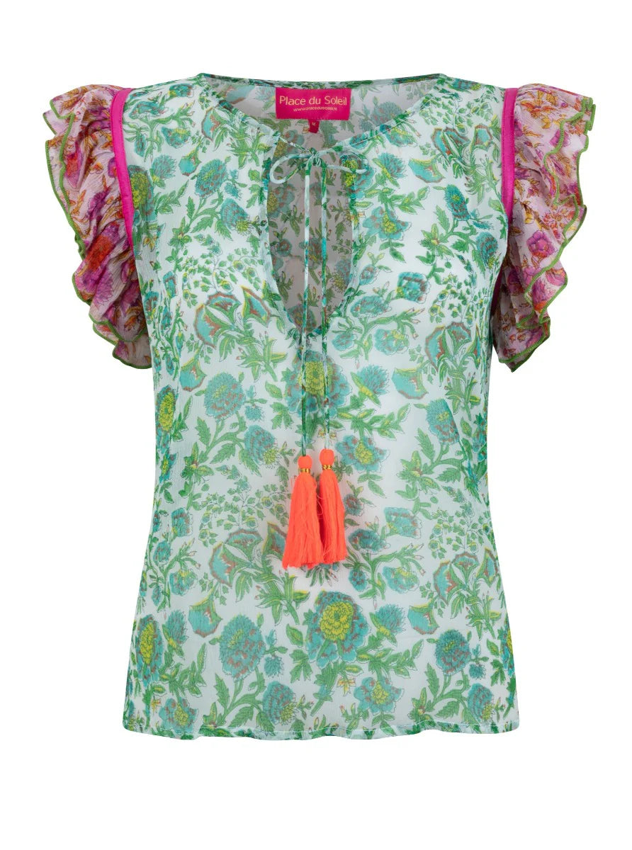 S24-424 Blouse | Green Pink