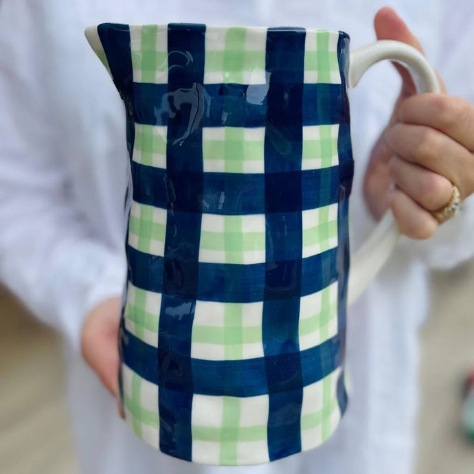 Navy & Green Gingham Jug | Medium