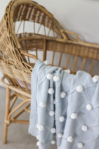 Pom Pom Baby Blanket | Powder Blue