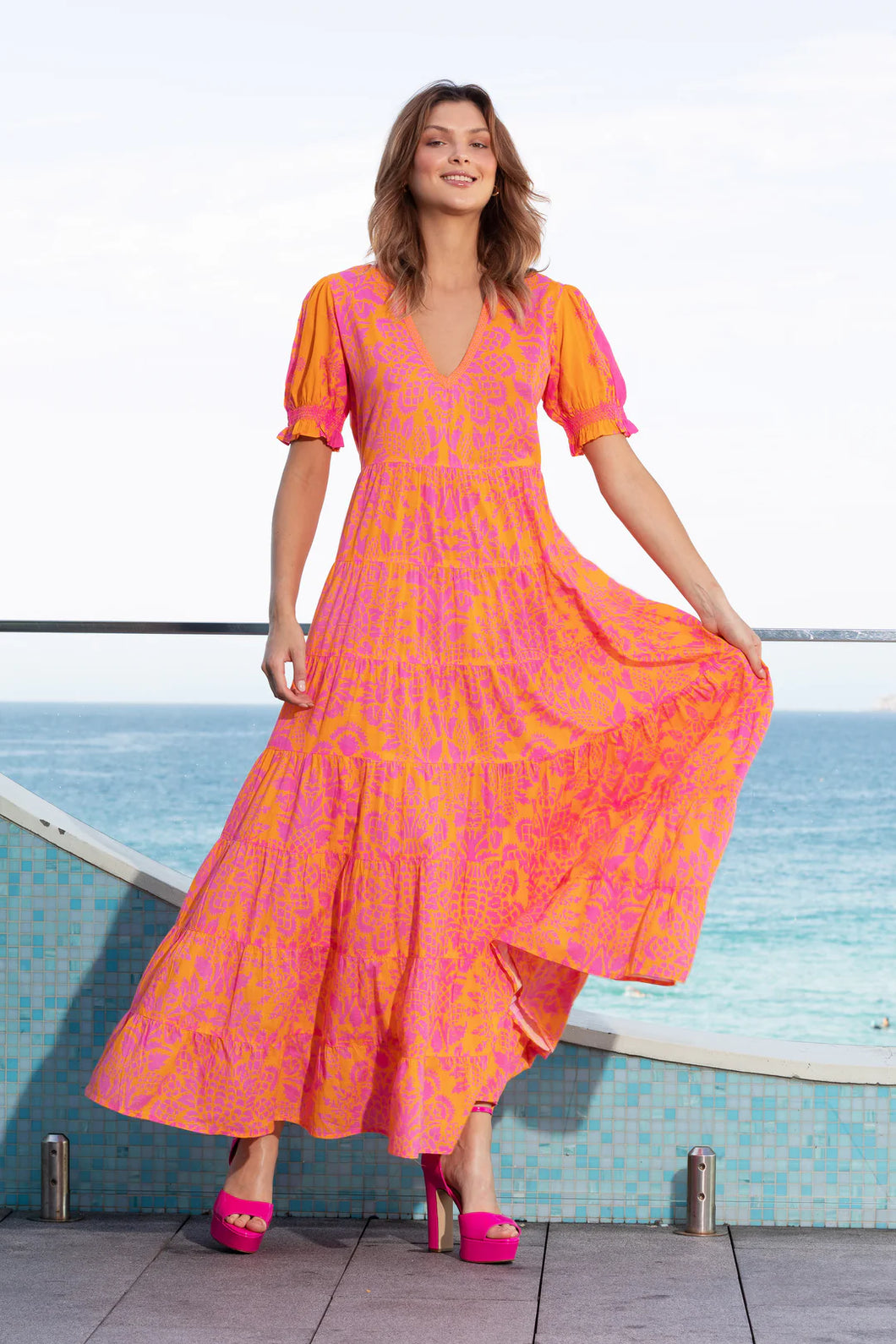 Delphine Maxi Dress | Pineapple Hot Pink Orange