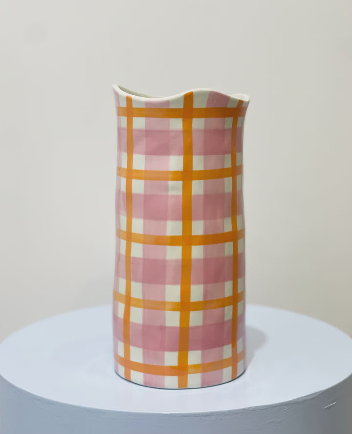 Pink and Orange Gingham Vase | Large