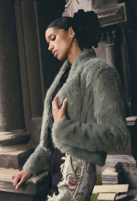 Reina Faux Fur Jacket | Jade Mist