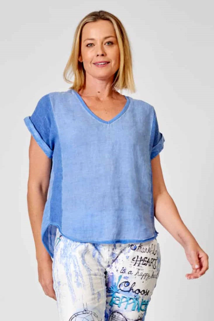 V neck cotton linen top | Royal Blue