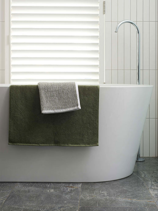Stripe Cotton Bath Mat | Olive/White