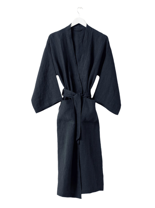 Blue Black Linen Robe