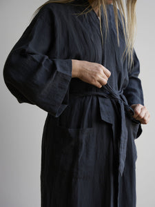 Blue Black Linen Robe