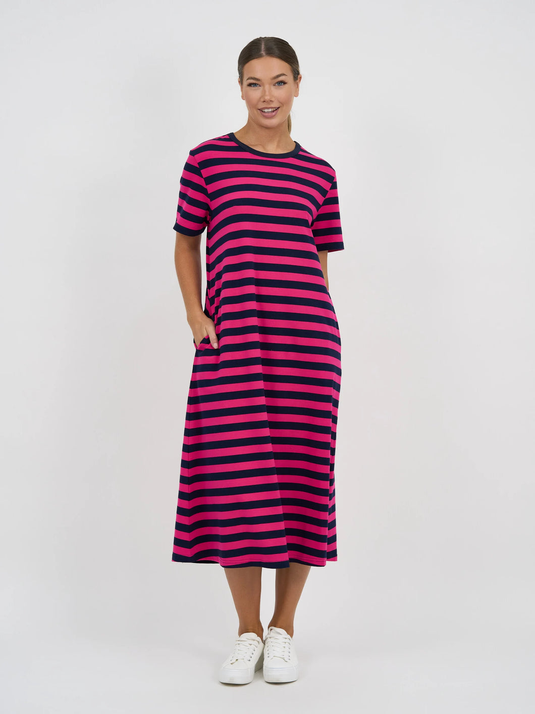 Straight Cotton Jersey Dress | Pink