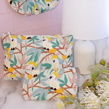 Load image into Gallery viewer, Large Cosmetic Bag | Cotton | White Cockatoos
