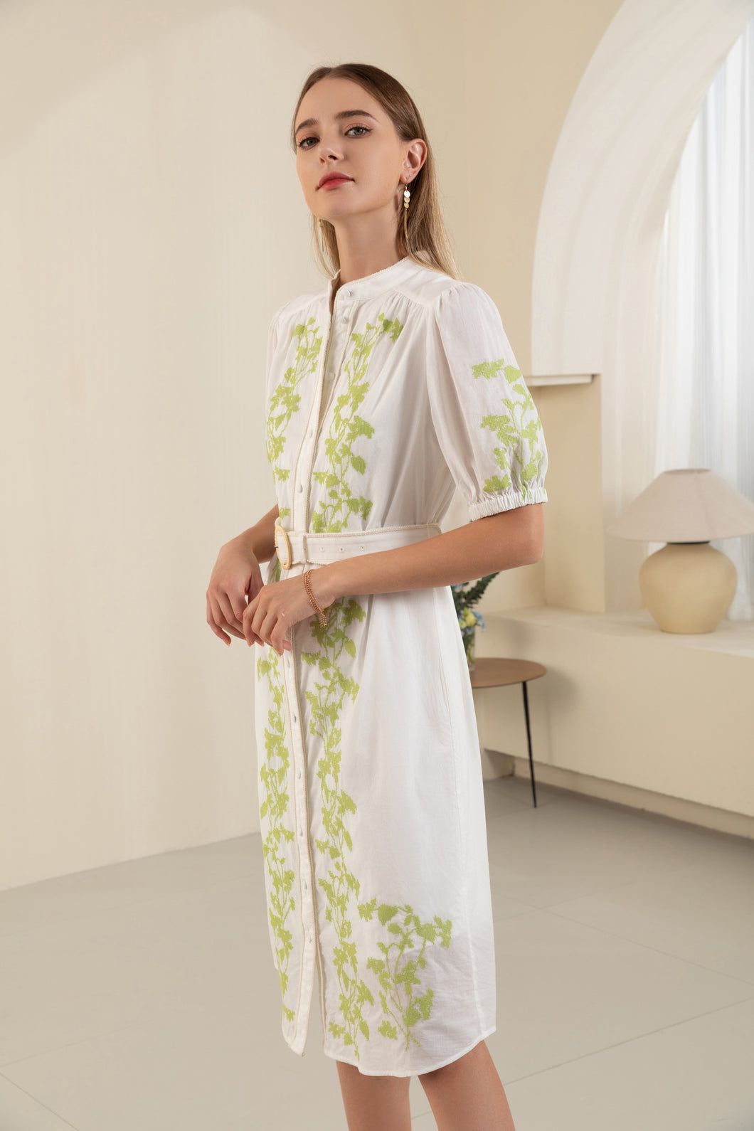 Felice Embroidered Long Dress | White