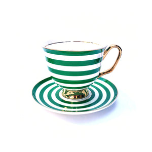 Green Stripe Teacup and Saucer XL