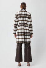 Load image into Gallery viewer, Hutton Wool Blend Shawl Collar Coat With Leather Belt | Chocolate Check