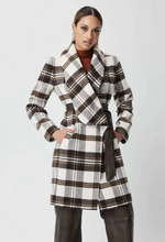 Load image into Gallery viewer, Hutton Wool Blend Shawl Collar Coat With Leather Belt | Chocolate Check