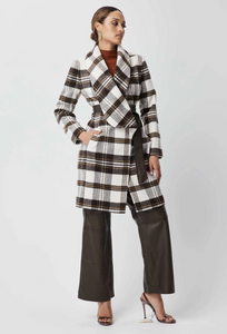 Hutton Wool Blend Shawl Collar Coat With Leather Belt | Chocolate Check