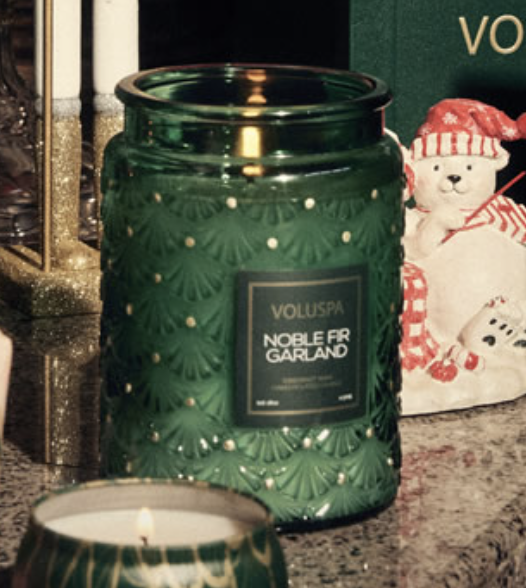Noble Fir Garland | 100hr Candle + Glass Lid
