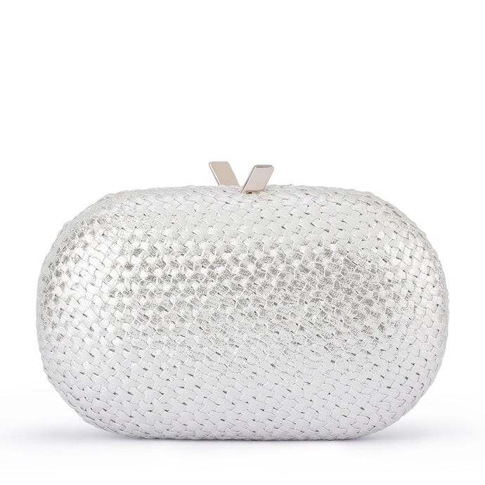 Lucia Woven Oval Clutch | Silver